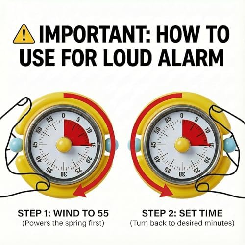 Visual Timer, Cute Magnetic Mechanical Kitchen Timer for Cooking, No Batteries Required, 60-Minute Countdown Clock for Study, Classroom, Baking, Yoga, Pomodoro - Loud Alarm
