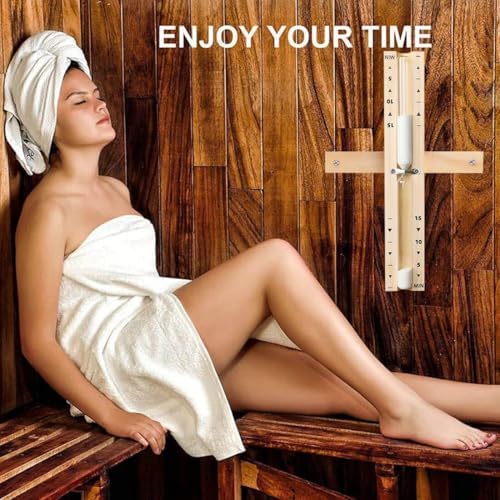 Sauna Hourglass Sand Timer 15 Minute, Heat Resistant 15 Min Wood White Clock, Sand Watch, Rotating Large Reloj De Arena, Wooden Hour Glass Sandglass for Sauna Room