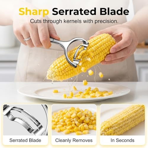 Corn Peeler off the Cob,Stainless Steel Corn on the Cob Stripper Tool,Corn Peeler for Corn on the Cob, Corn Kernel Remover for Sweet Corn Cutter, Corn Remover Kitchen Tools (2)