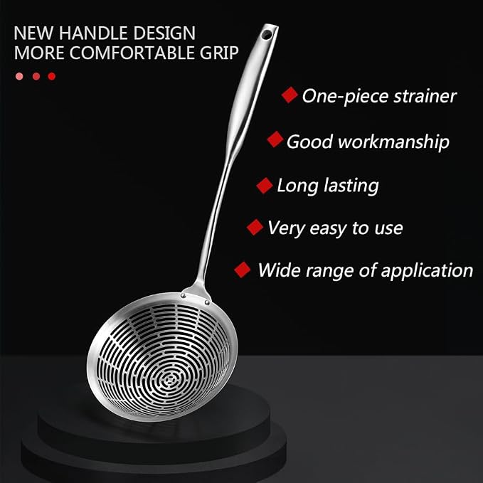 Collfa Cooking Skimmer 304 Stainless Steel Spider Strainer Handheld Metal Slotted Spoon With Holes Mesh Ladle For Spaghetti Pasta;Poached Egg;Noodle;Vegetables;Kitchen Frying And Cooking Tools
