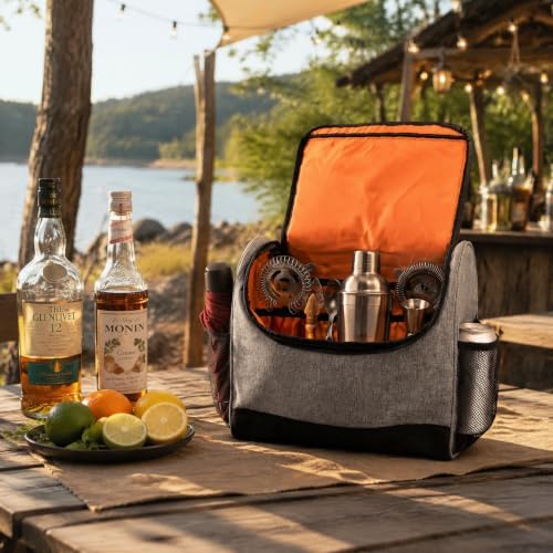 WUWEOT Travel Bartender Bag, Portable Bar Bag, Mixology Bartending Backpack with Padded Compartments and Handle for Tools Set Storage Cocktail Shaker and Wine Bottle Carrier