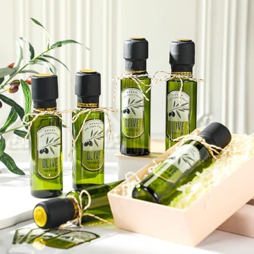 Reallnaive 20 Pcs 4oz Mini Olive Oil Bottles Bulk, Circle, Dark Green