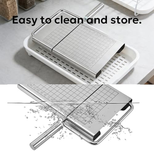 Stainless Steel Cheese Slicer with Measuring Grid – Multipurpose Butter & Sausage Cutter, Sharp Wire Blade for Block Cheese, Easy Clean Kitchen Gadget