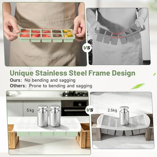 Ice Cube Tray with Lid (4-Pack), 2 Tbsp Large Silicone Freezer Molds, Perfect for Coffee Whiskey Cocktail Ice Making, Stackable Freezer Containers for Storing Sauce, Garlic, Herbs, Ginger