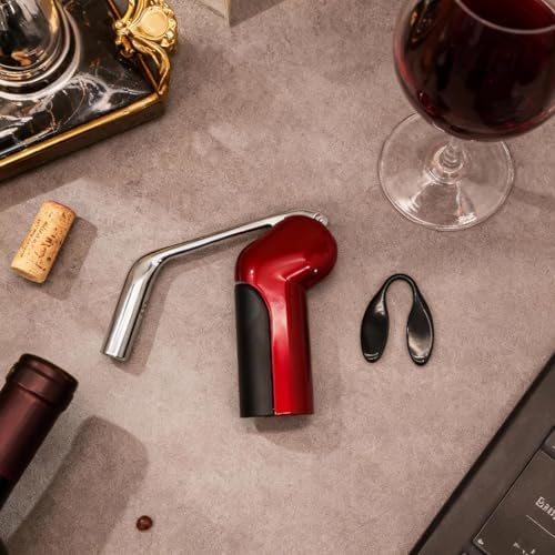 Vertical Corkscrew Wine Opener, One-Pull Manual Lever Bottle Opener with Foil Cutter, Red Easy Cork Remover for Home Bar, Parties, Gifts