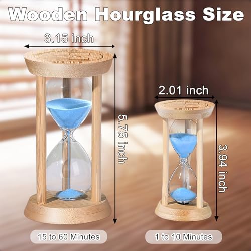 SuLiao Wood Hourglass 15 Minute, Blue Beech Stand Sand Timer Clock, Small Sand Watch 115 Min, Three Minute Timer Antiguo Reloj De Arena, Unique Hour Glass Sandglass for Home, Desk, Office