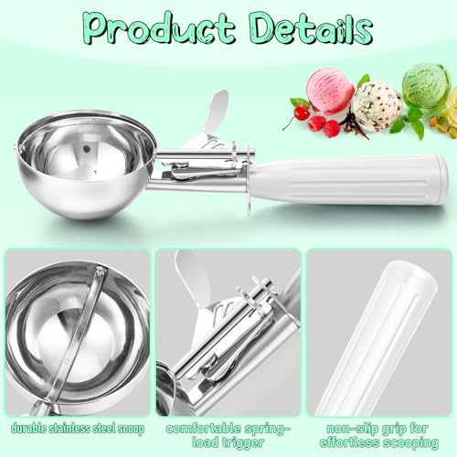 Reallnaive 4 Pcs Ice Cream Scooper with Trigger, 5.3 oz, White