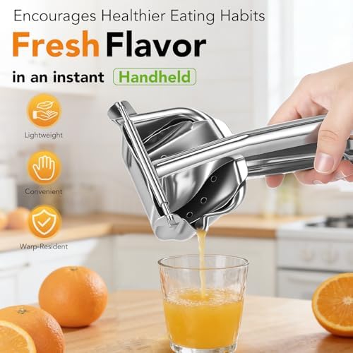 Hand Juicer Squeezer, 304 Stainless Steel Metal Handheld Manual Juicer, Handheld Press Squeezer with Filter, Manual Hand Press Juicer for Lemons, Tangerines, Citrus, Oranges, Grape