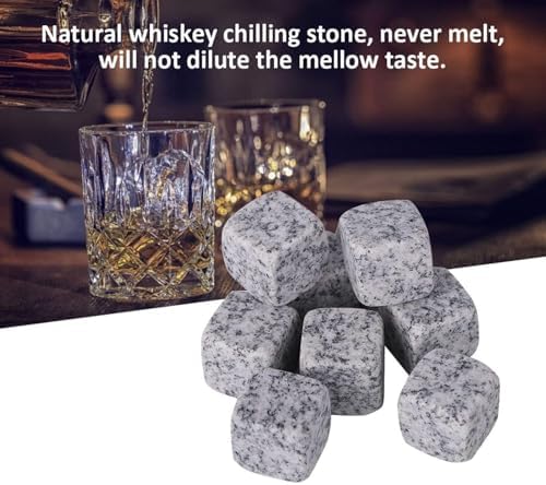 Whiskey Stones Gift Set with 9 Pcs Stones and Box, Reusable Ice Cubes Natural Granite Set Chilling Rocks Stones Beverage Chilling Stones for Drinks Home Bartender Gift for Whiskey Lovers(White)