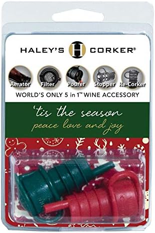 Haley's Corker 5-in-1 Wine Aerator, Stopper, Pourer, Filter and Re-Corker, Tis the Season