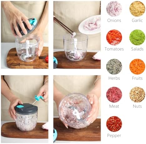 Portable Manual Food Processor Vegetable Chopper (900ml, Blue)