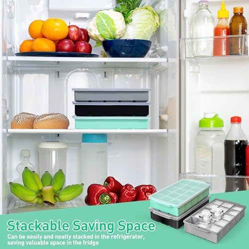 Silicone Ice Cube Tray with Lid, 3 Pack Easy-Release Flexible 15 Ice Cube Molds, Stackable Ice Trays for Freezer, Square Ice Maker Tray for Cocktail, Whiskey, Juice, Baby Food, BPA Free