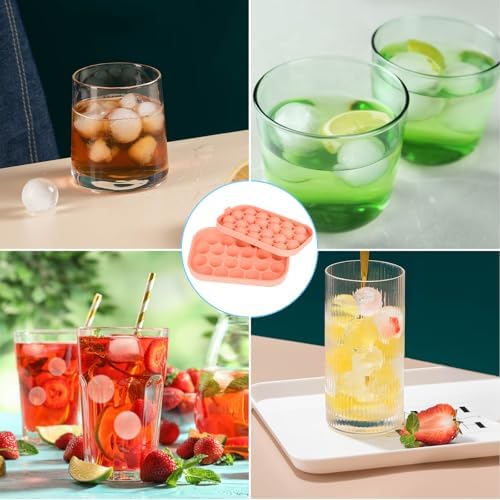 Ice Cube Tray for Freezer, 2 Pack Silicone Ice Balls Maker with Lid BPA Free Easy-Release Ice Cube Molds, DIY Homemade Round Ice Cubes for Whiskey, Cocktails, Coffee (Pink)