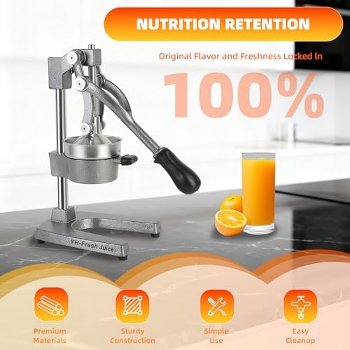 juice.Hand Press Juicer Machine, Manual Orange Juicer and Professional Citrus Juicer for Orange Juice Pom Lime Lemon Juice,Home and Commercial Extractors Squeezer, Easy to Clean, Gray (grey)