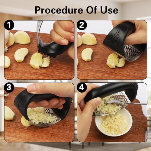2024 Upgraded Garlic Press - Stainless Steel Rocker, Cool Kitchen Gadget, Mini Garlic Chopper - Green