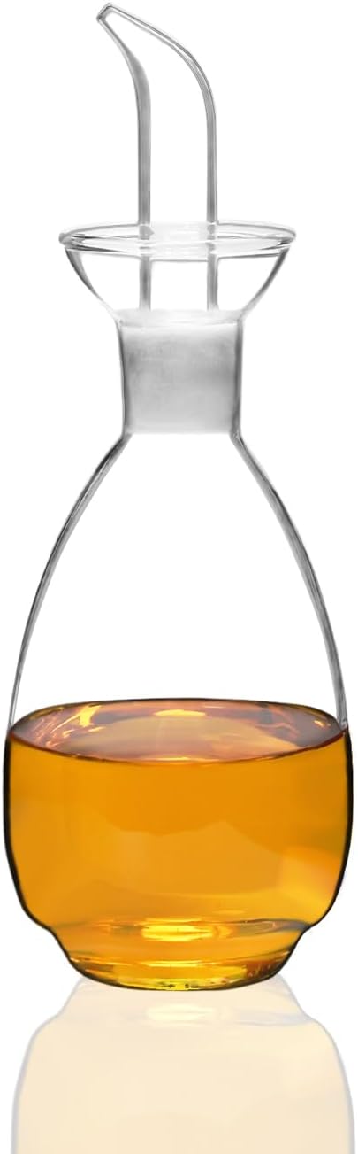 Affogato Glass Oil Bottle with Spout, Olive Oil Dispenser Vinegar Drizzler Pourer Stopper Pot, Soy Sauce Vinegar Cruet Non Drip Heat-Resistant for Cooking Kitchen Restaurant BBQ (10 oz)