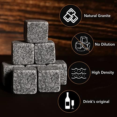 Xgunion Whiskey Stones Gift Set 2 Glasses 8 Granite Rocks with Tongs