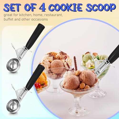 Reallnaive 4 Pcs Ice Cream Scooper with Trigger, 1 oz, Black