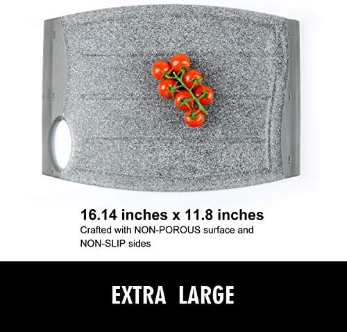 16" Extra Large Plastic Cutting Board with Multiple Juice Grooves (Grey)
