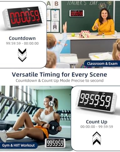 Large 7.8" Digital Timer with LED Display, Magnetic for Kitchen & Classroom