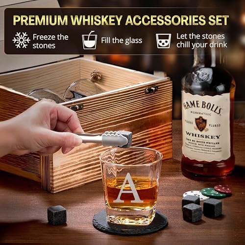 Custom Monogram Since Year Whiskey Glass Set, 2 Glasses, Wood Crate
