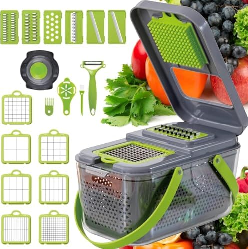 Vegetable Chopper Mandoline Slicer with Container, Food Chopper, Onion Chopper, Veggie Cutter for Salad, Kitchen Gadgets Accessories Essentials, White