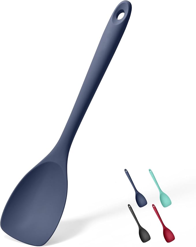 Doosu Silicone Spoon Spatula, 600ºF Heat-Resistant Food Grade Rubber Spoonula with Seamless Design, Non-Stick Flexible Scraper Kitchen Cooking Spoon Baking Tool for Mixing, Scraping (Navy Blue)