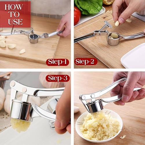 Courage Premium Stainless Steel Garlic Press Crusher | Heavy Duty Garlic Mincer & Ginger Crusher | Ergonomic Manual Garlic Presser | Rustproof Easy Clean Kitchen Tool for Garlic & Ginger.