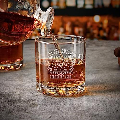 Personalized Liquor Glass Set with Whiskey Stones for Bourbon and Scotch by HomeWetBar - Whiskey Bar Glassware and Accessories