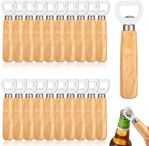 20 Pcs Stainless Steel Bottle Opener Bartender Wood Beer Opener Cider Wine Openers with Wooden Handle Engraved Gift Set for Wedding Party Home Kitchen Bar Restaurant