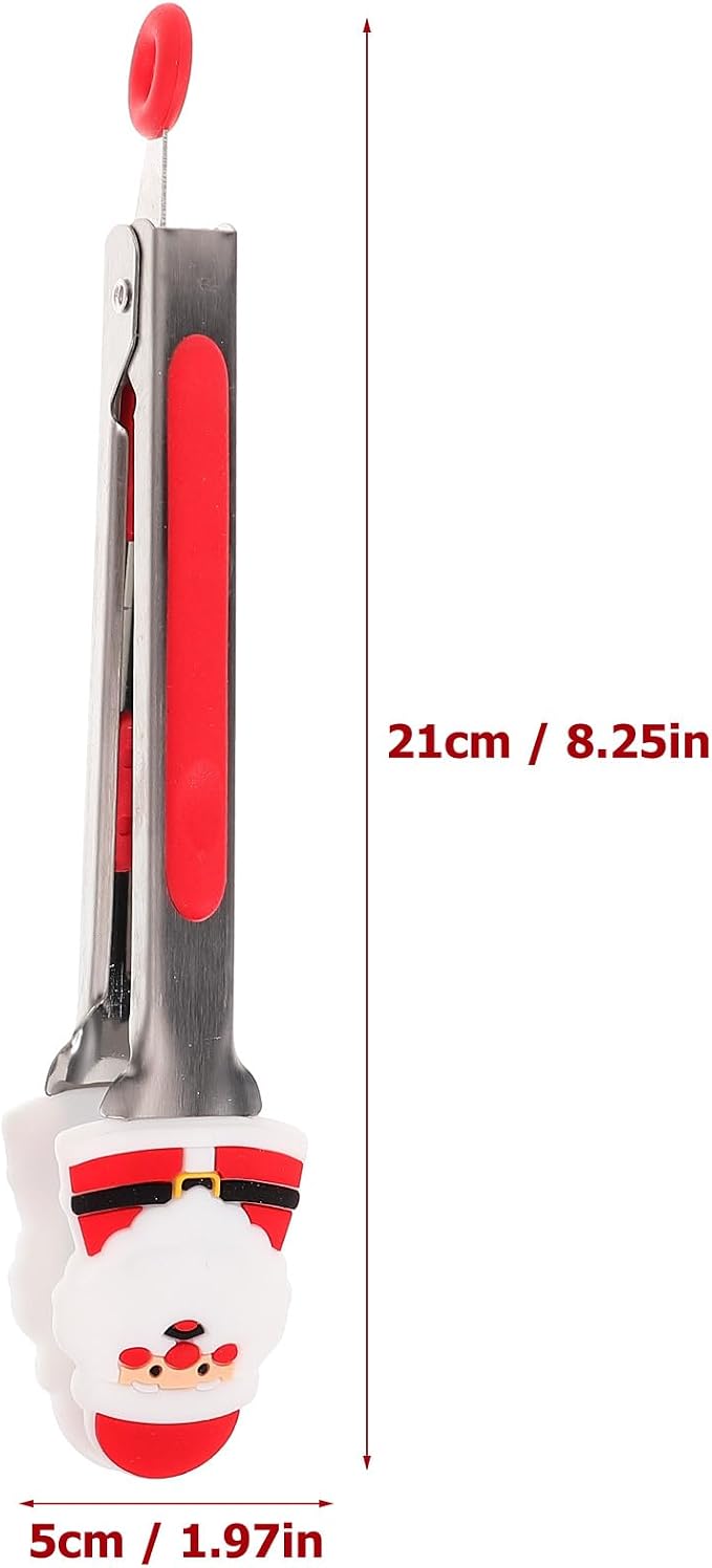 4PCS Christmas Silicone Mini Tongs, 8 Inch Christmas Style Tongs, Small Colourful for Serving Food, Ice Cube, fruits, Sugar