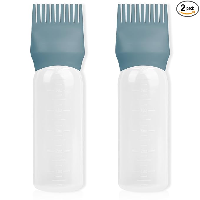 2 Pack Root Comb Applicator Bottle Tools 6 Ounce, Hair Oil Applicator Bottle with Hair Oil Dispenser Root Comb Brush for Scalp Oil Hair Oiling Applicator - Green