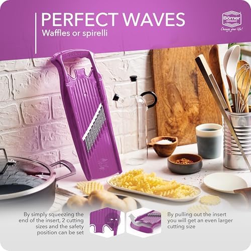 Börner by Reston Lloyd Wave-Waffle Power Line • Crinkle Cut/Spirelli Vegetable Slicer • Slicer for Wave Waffle Cut Style • Multiple Thickness Options • Made in Germany, Purple