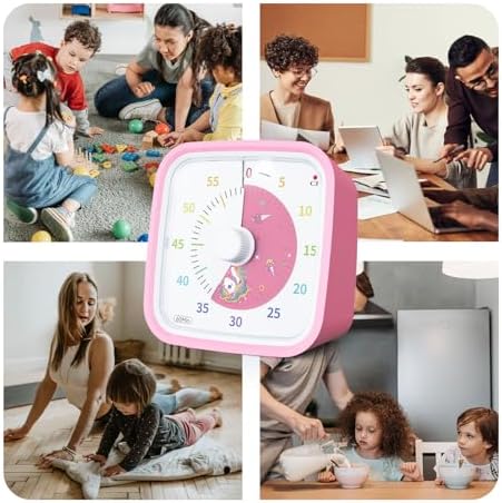 Yunbaoit Unicorn Visual Timer for Kids, Silent 60-min Countdown Timer, Pink
