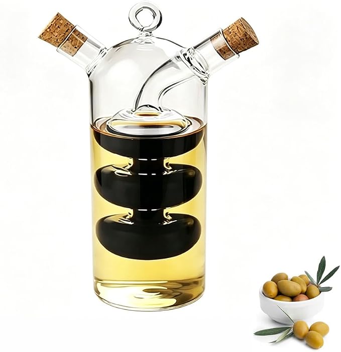 Olive Oil and Vinegar Dispenser Cruet Bottles, 2 in 1 Transparent Dual Glass for Kitchen Cooking Container