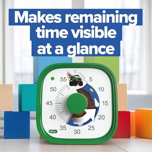 Visual Timer for Kids – Tick Tock Truck Clock - Silent Time Management – 60 Minute Countdown – Focus and Productivity Tool – for Classroom, Toddlers, Study, Toothbrush – Fun Design – Adjustable Alarms