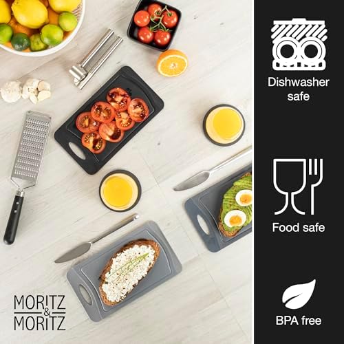 Set of 6 Non-Slip BPA-Free Plastic Cutting Boards 14x25cm - Durable Kitchen Chopping Boards - Easy Clean, Black