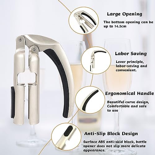 Champagne Bottle Opener and Bottle Stopper, Portable Zinc Alloy Sparkling Champagne Cork Remover, Easy to Use Bar Jar Cork Puller with Ergonomic Handle Design for Wine Lovers