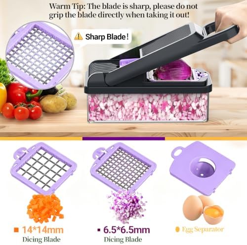 15-in-1 Vegetable Chopper 10 Blades, Veggie Cutter with Handle, Black/Purple
