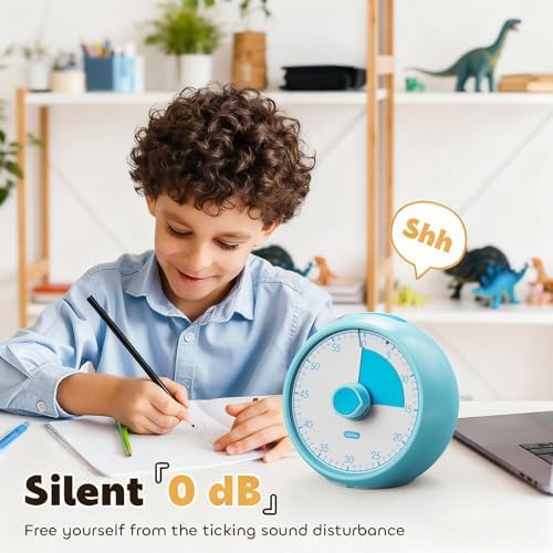Visual Timer for Kids 60-Minute Countdown Timer with Optional Alarm, Focus Tool for ADHD & Autism, Time Management for Homework, Chores, Office, Kitchen, Teaching & Study Routines (Blue)
