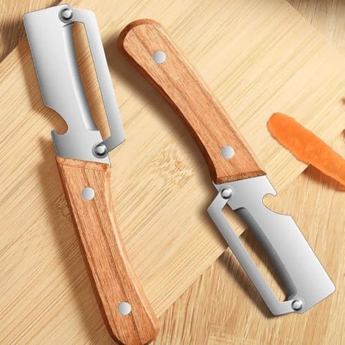 Multi-Functional Vegetable Peeler for Kitchen,Upgrade 2 in 1multifunctional Vegetable Peeler,Multi Functional Vegetable Fruit Peeling Tools with Bottle Opener and Wooden Handle ﻿ (2PCS)