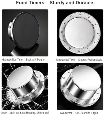 Mechanical Kitchen Timer Countdown Magnetic Stainless Steel for Egg Cooking