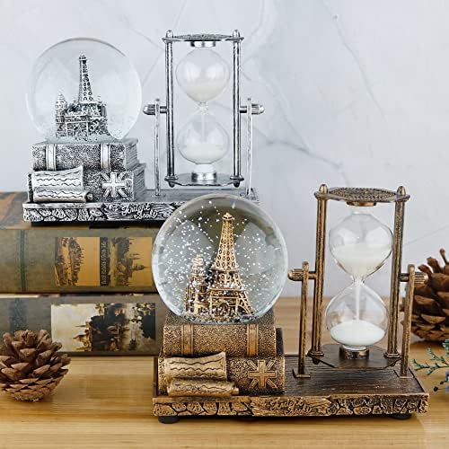 LED MusicCrystal Snow Globe， Sand Timer ，Hourglass,Home Decor,Table Decor for Living Room ，Office Desk Decorations[Brass Tower ]