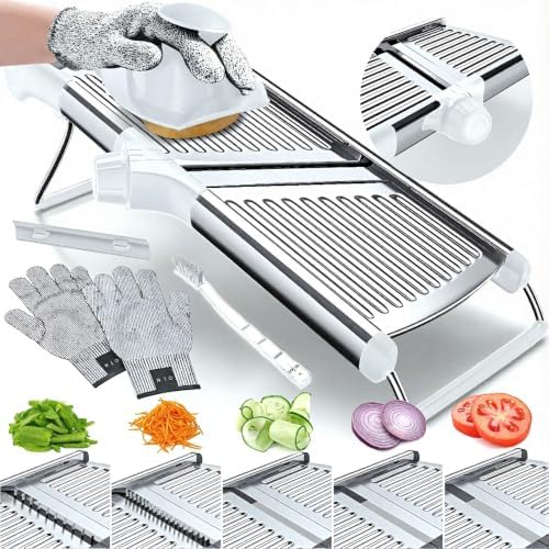Gramercy Mandoline Slicer for Kitchen with 12 Slice Settings, White Edition