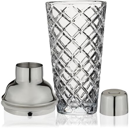 True Reserve Glass Cobbler Shaker, Elegant Cocktail Shaker for Margarita, Whiskey Sour, Espresso Martini, Mixed Drinks, Cold Brew Cocktails, Home Bar Tools, Gifts for Men, 14 oz