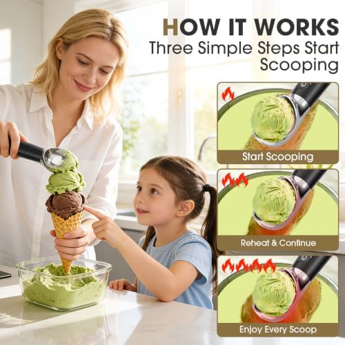 Snuggery Heated Ice Cream Scoop with LED Display, Gift for Ice Cream Lovers
