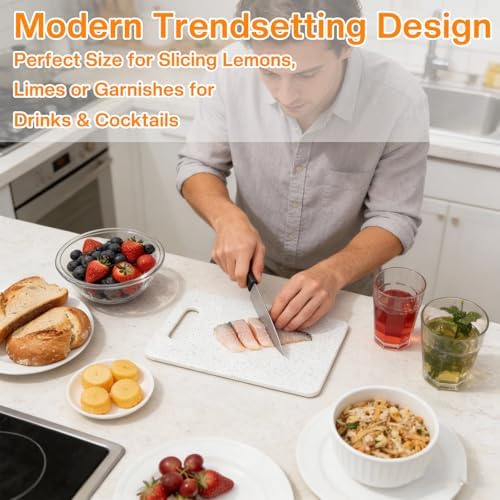 10 Pcs Small Plastic Cutting Boards for Kitchen, Mini Cutting Boards for Kitchen Set, Dishwasher Safe Granite Color White Square Prep Board for Fruits Vegetables Meat (6" x 10")