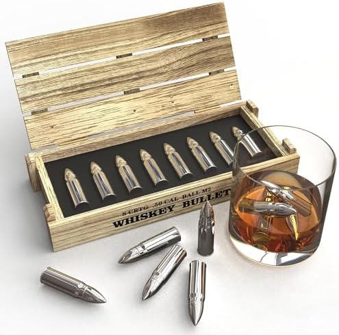8Pcs Bullet Whiskey Stones, Reusable Metal Ice Cubes, Whiskey Gifts for Men