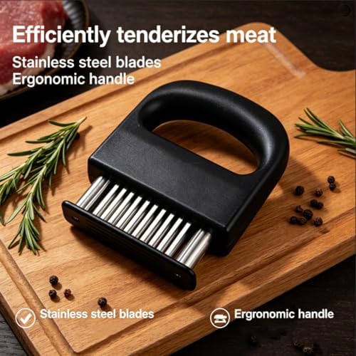 Spring Loaded Meat Tenderizer, Meat Tenderizer 48 Blade Stainless Steel Needle Meat Tenderizer Tool, Manual Meat Tenderizing Tool for Kitchen BBQ Cooking, Heavy Duty Kitchen Gadget (2pcs)