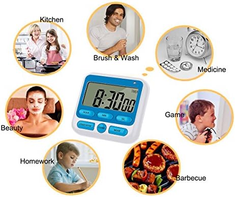 24-Hours Digital Kitchen Timer, Upgraded 12-Hour Display Clock, Big Digits, Loud Alarm, Magnetic Backing Stand, Count-Up & Count Down, Kids Timers for Cooking Baking Classroom Teachers Games(4 Pack)